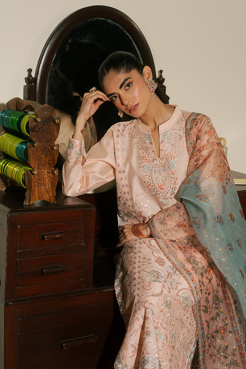 3 PIECE EMBROIDERED TWO TONE SUIT (LUXURY PRET)