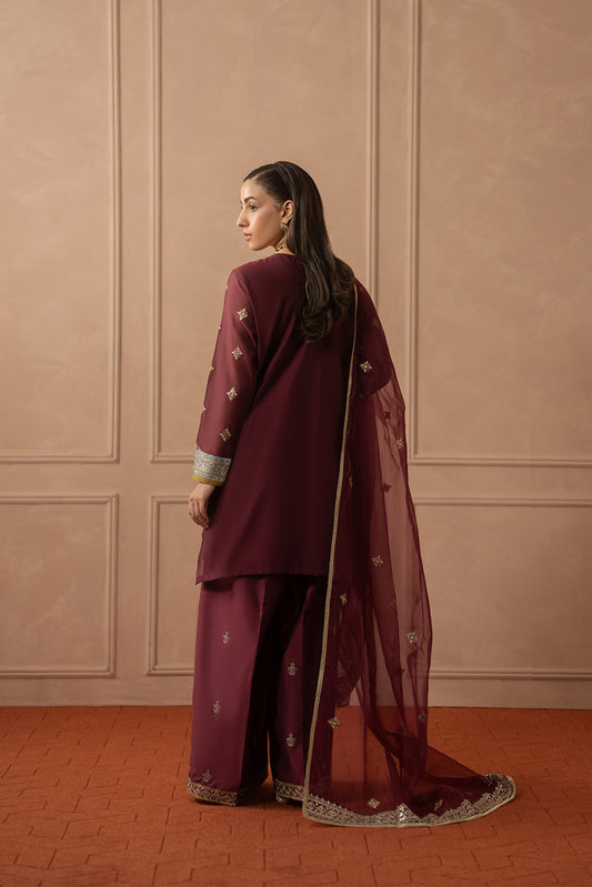 3 PIECE EMBROIDERED PAPER COTTON SUIT (LUXURY PRET)