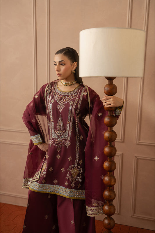 3 PIECE EMBROIDERED PAPER COTTON SUIT (LUXURY PRET)