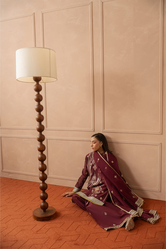 3 PIECE EMBROIDERED PAPER COTTON SUIT (LUXURY PRET)