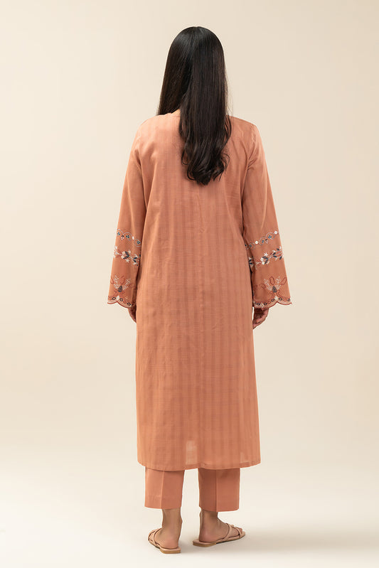 2 PIECE EMBROIDERED DORIA PEACH SUIT (PRET)