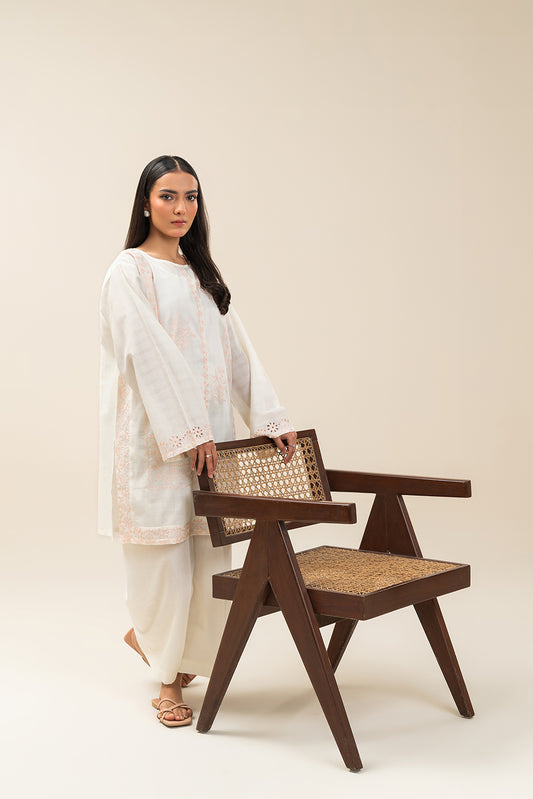 2 PIECE EMBROIDERED DORIA PEACH SUIT (PRET)