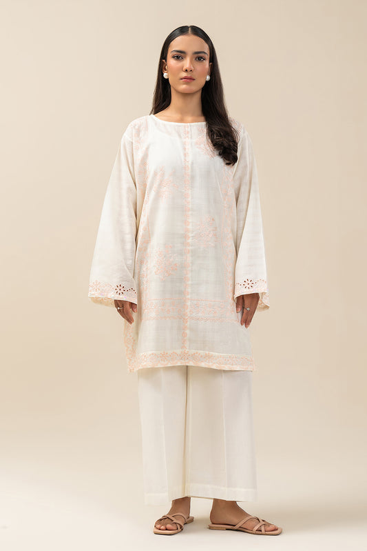2 PIECE EMBROIDERED DORIA PEACH SUIT (PRET)