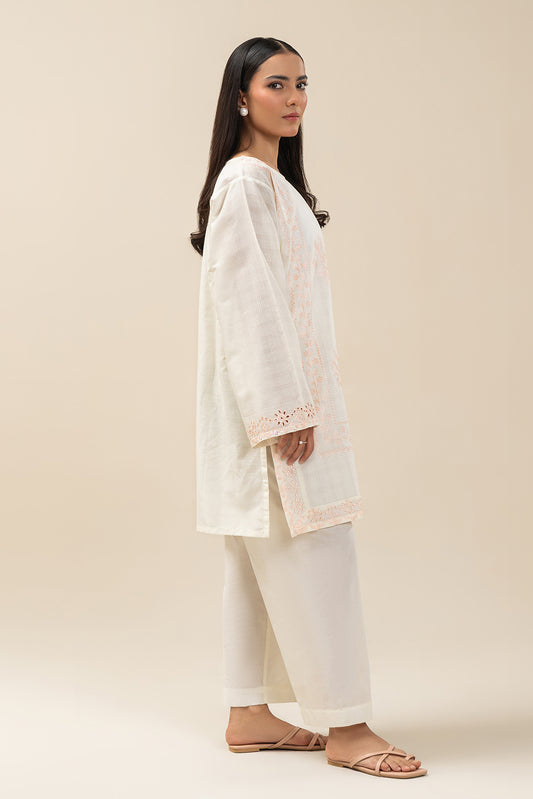 2 PIECE EMBROIDERED DORIA PEACH SUIT (PRET)