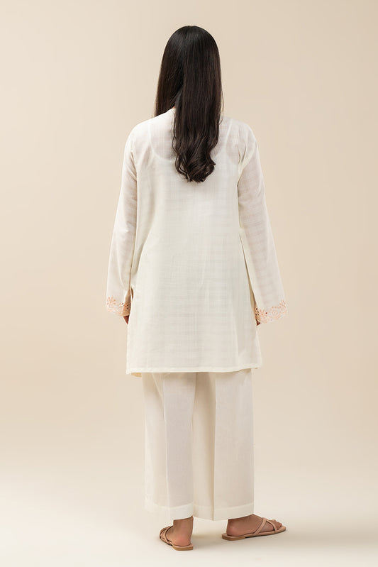 2 PIECE EMBROIDERED DORIA PEACH SUIT (PRET)