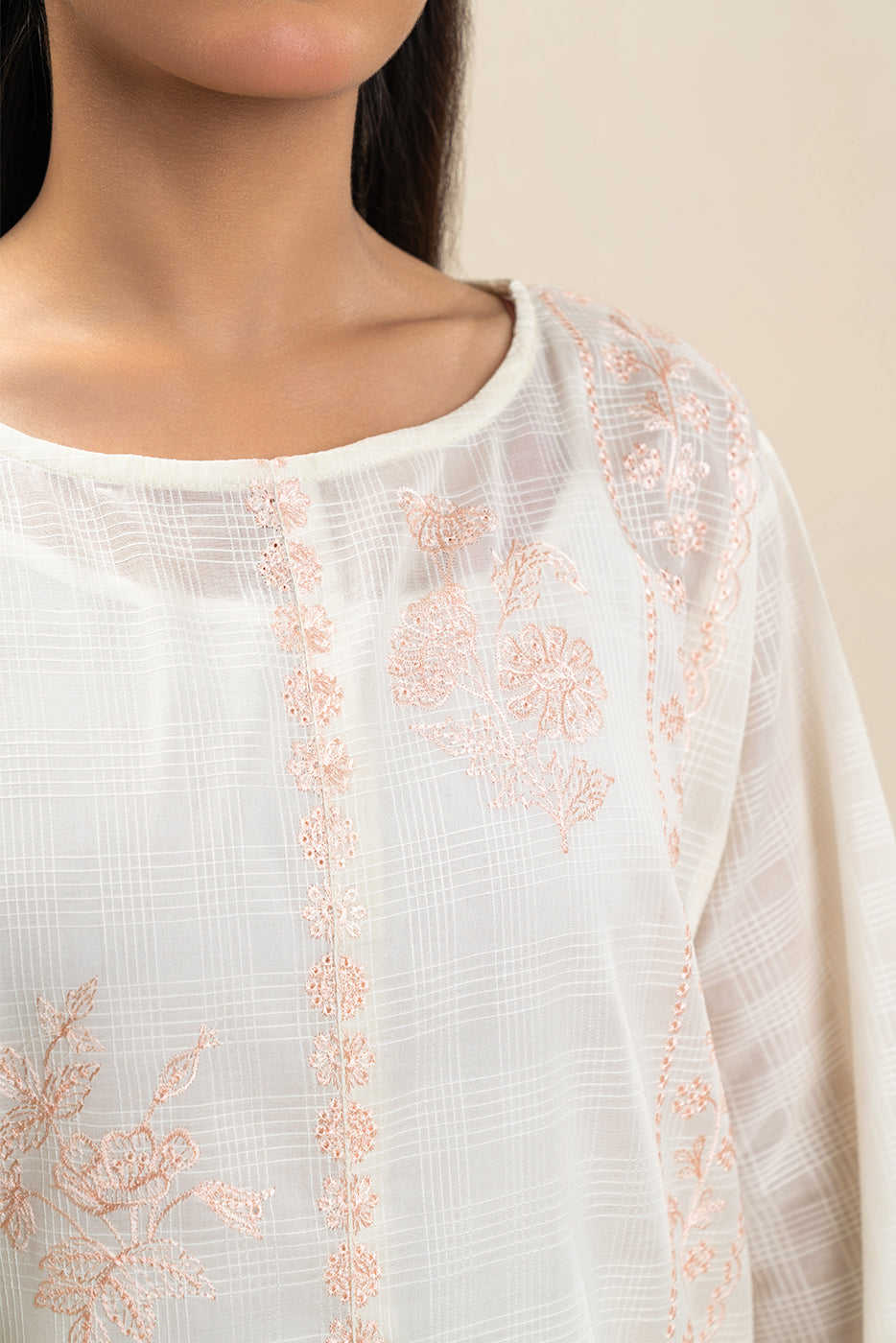 2 PIECE EMBROIDERED DORIA PEACH SUIT (PRET)