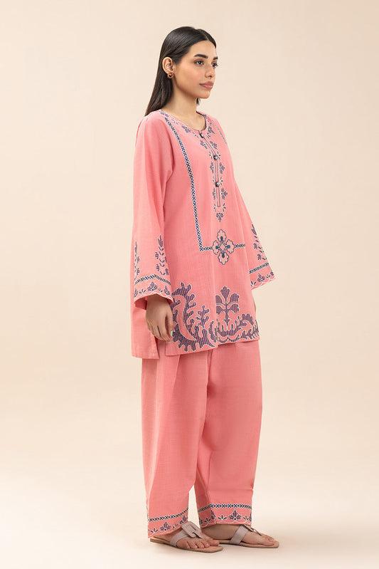 2 PIECE EMBROIDERED TWO WAY SLUB SUIT (PRET)
