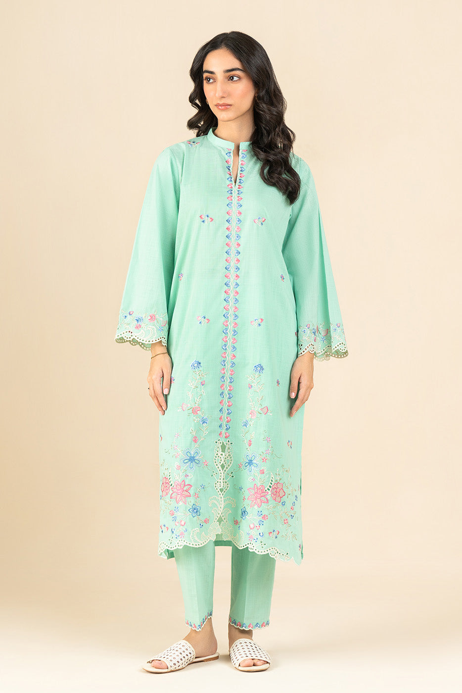 2 PIECE EMBROIDERED TWO WAY SLUB SUIT (PRET)