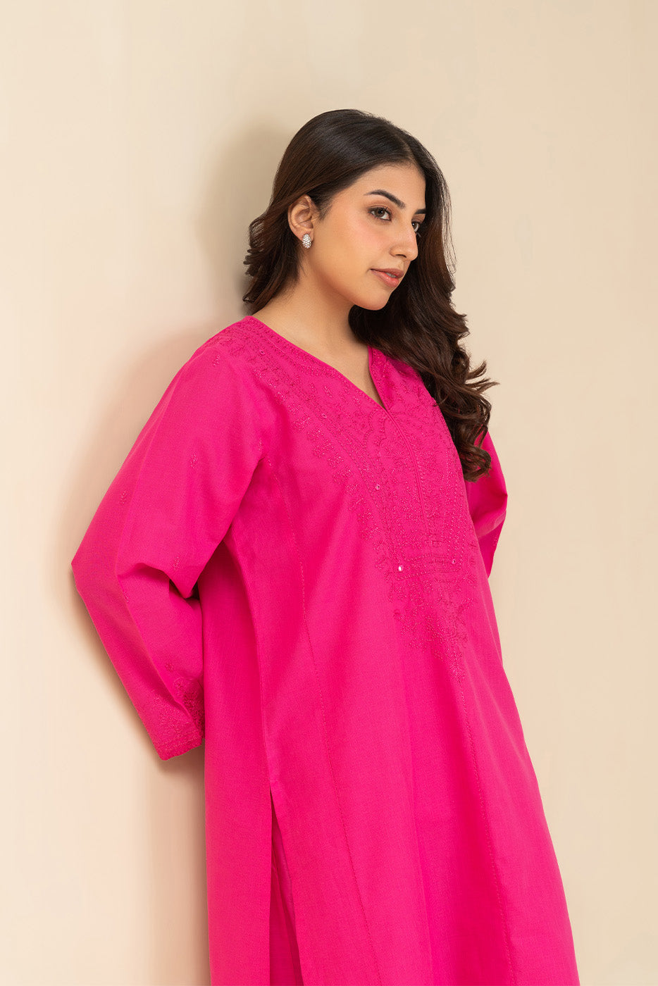 2 PIECE EMBROIDERED SLUB SUIT (PRET)