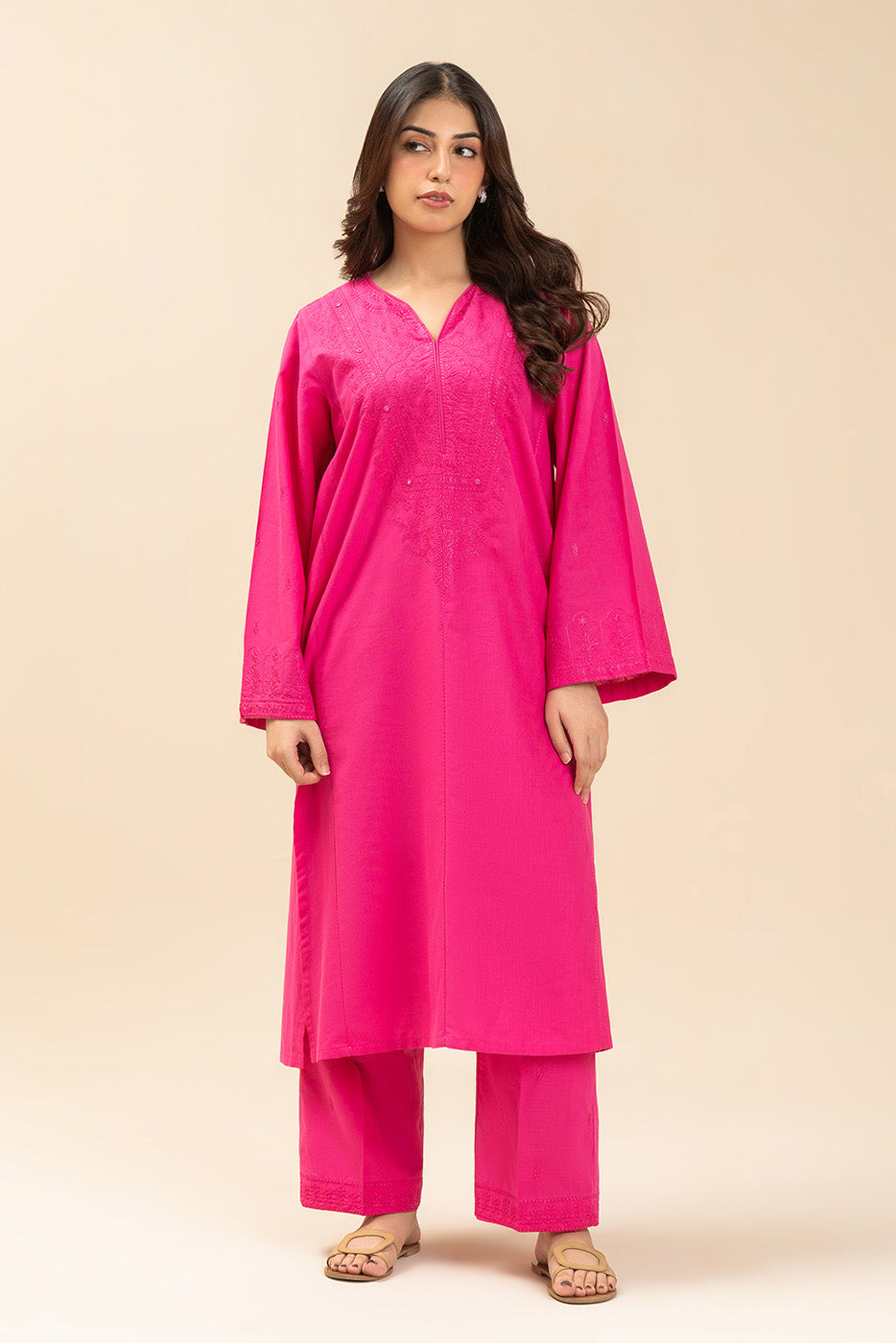 2 PIECE EMBROIDERED SLUB SUIT (PRET)
