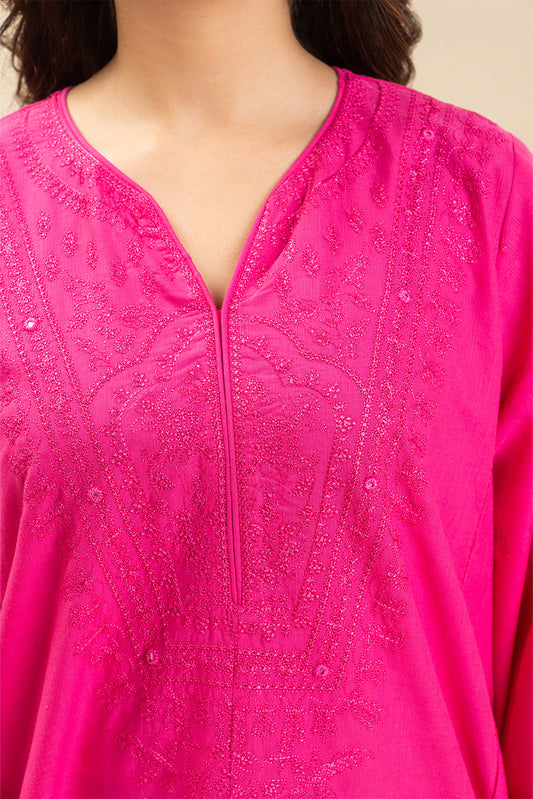 2 PIECE EMBROIDERED SLUB SUIT (PRET)