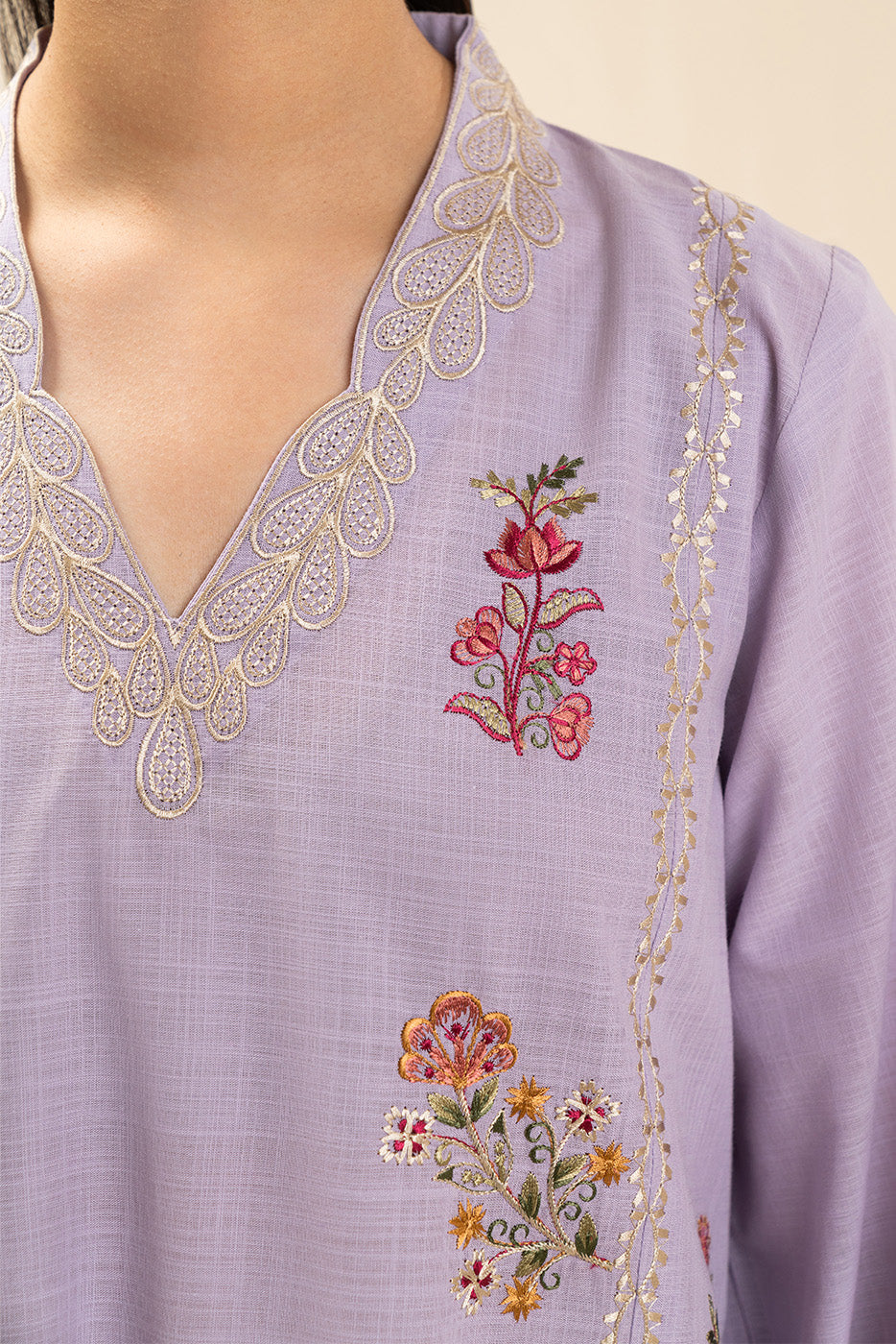 2 PIECE EMBROIDERED TWO WAY SLUB SUIT (PRET)