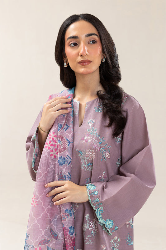 3 PIECE EMBROIDERED TWO WAY SLUB SUIT (PRET)