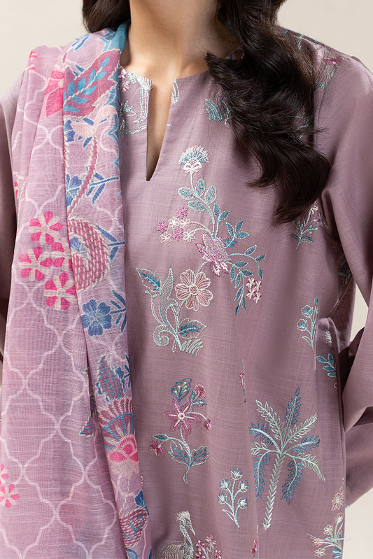 3 PIECE EMBROIDERED TWO WAY SLUB SUIT (PRET)