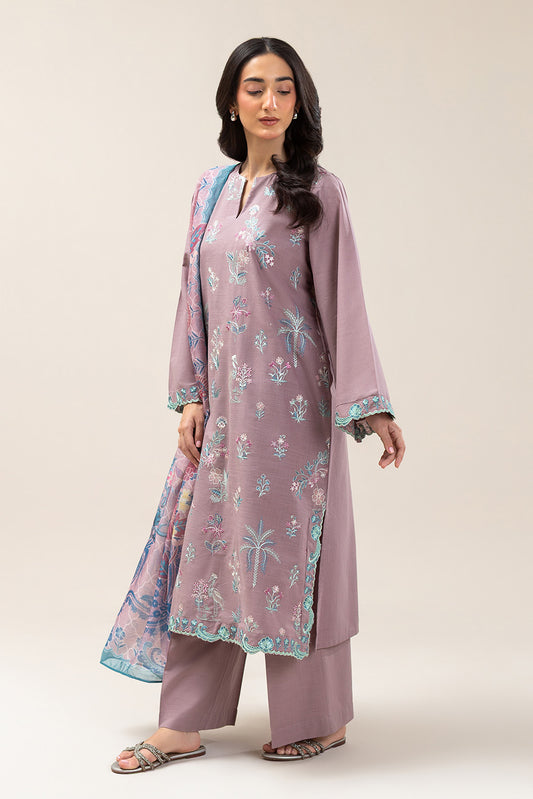 3 PIECE EMBROIDERED TWO WAY SLUB SUIT (PRET)
