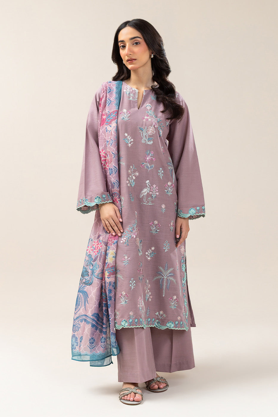 3 PIECE EMBROIDERED TWO WAY SLUB SUIT (PRET)