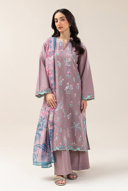 3 PIECE EMBROIDERED TWO WAY SLUB SUIT (PRET)