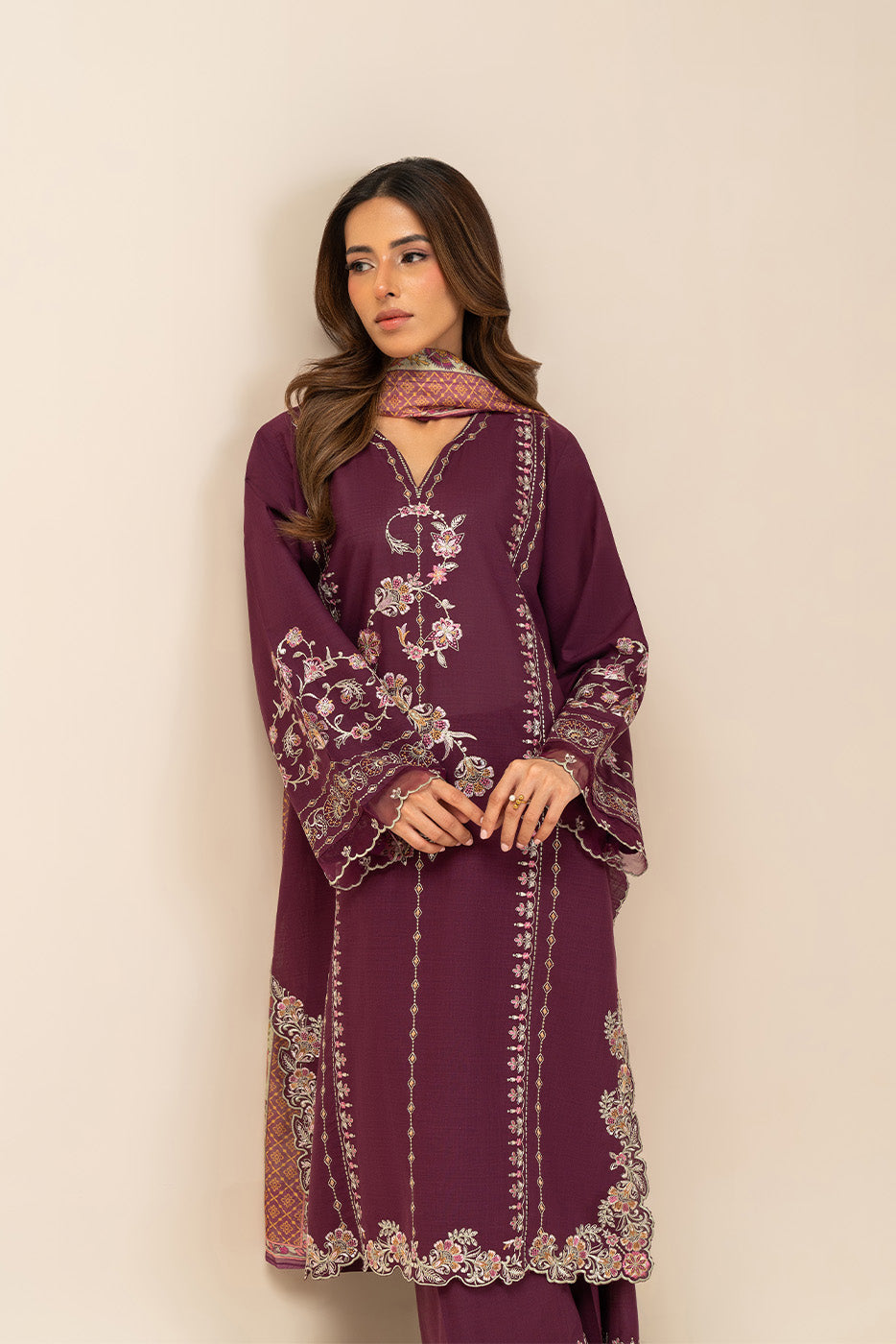 2 PIECE EMBROIDERED TWO WAY SLUB SUIT (PRET)