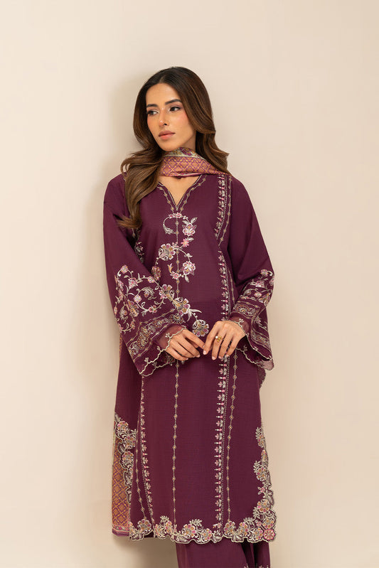 3 PIECE EMBROIDERED TWO WAY SLUB SUIT (PRET)
