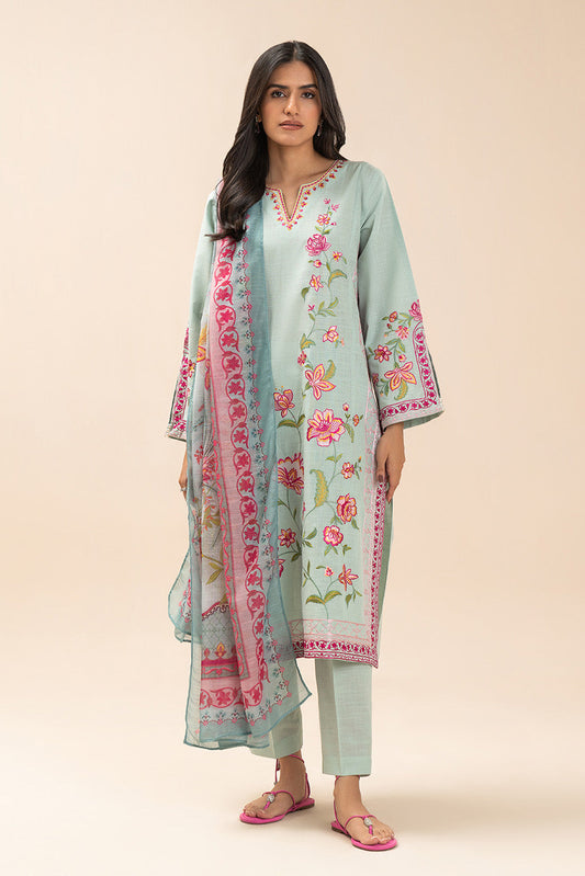3 PIECE EMBROIDERED TWO WAY SLUB SUIT (PRET)