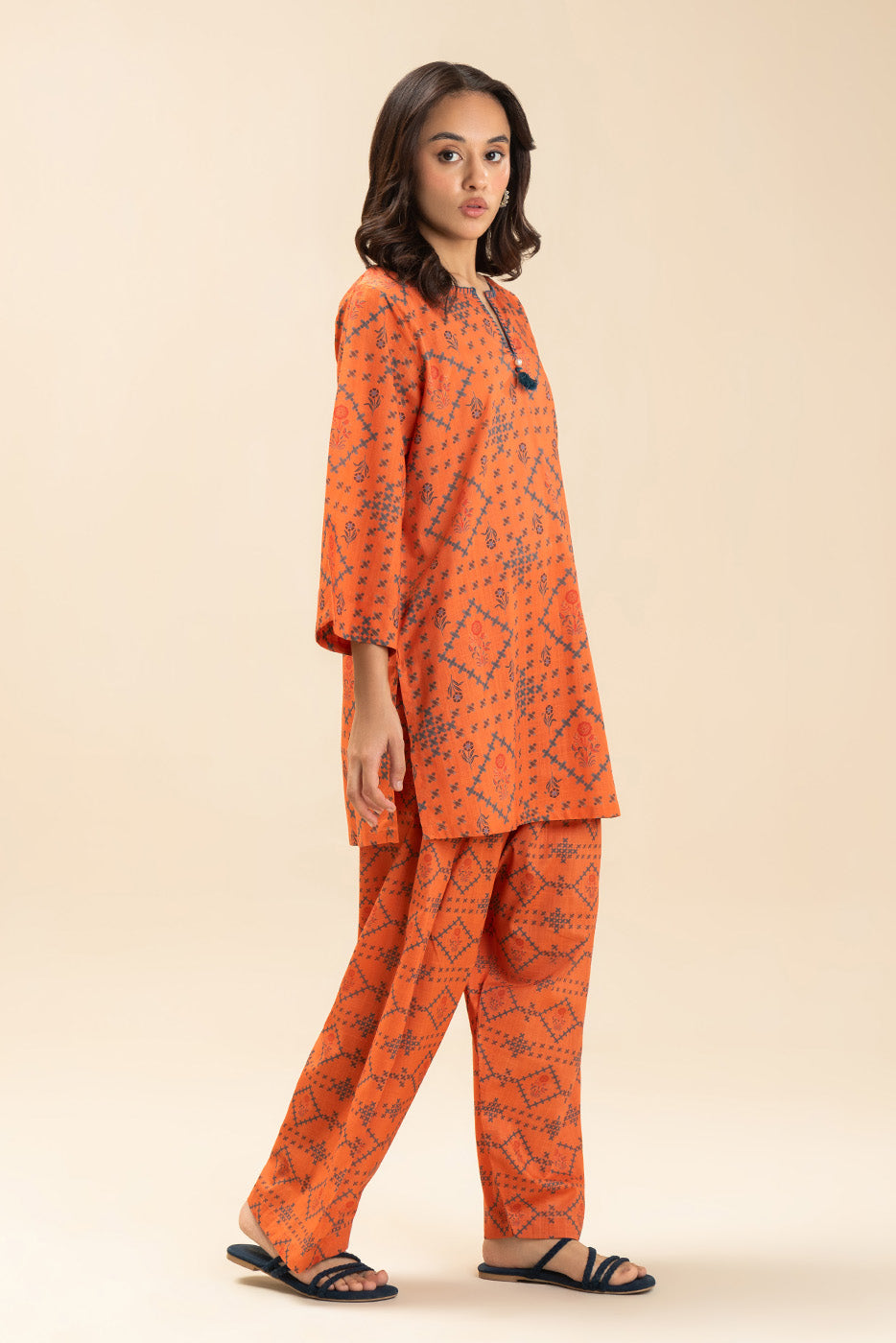 2 PIECE PRINTED TWO WAY SLUB SUIT (PRET)