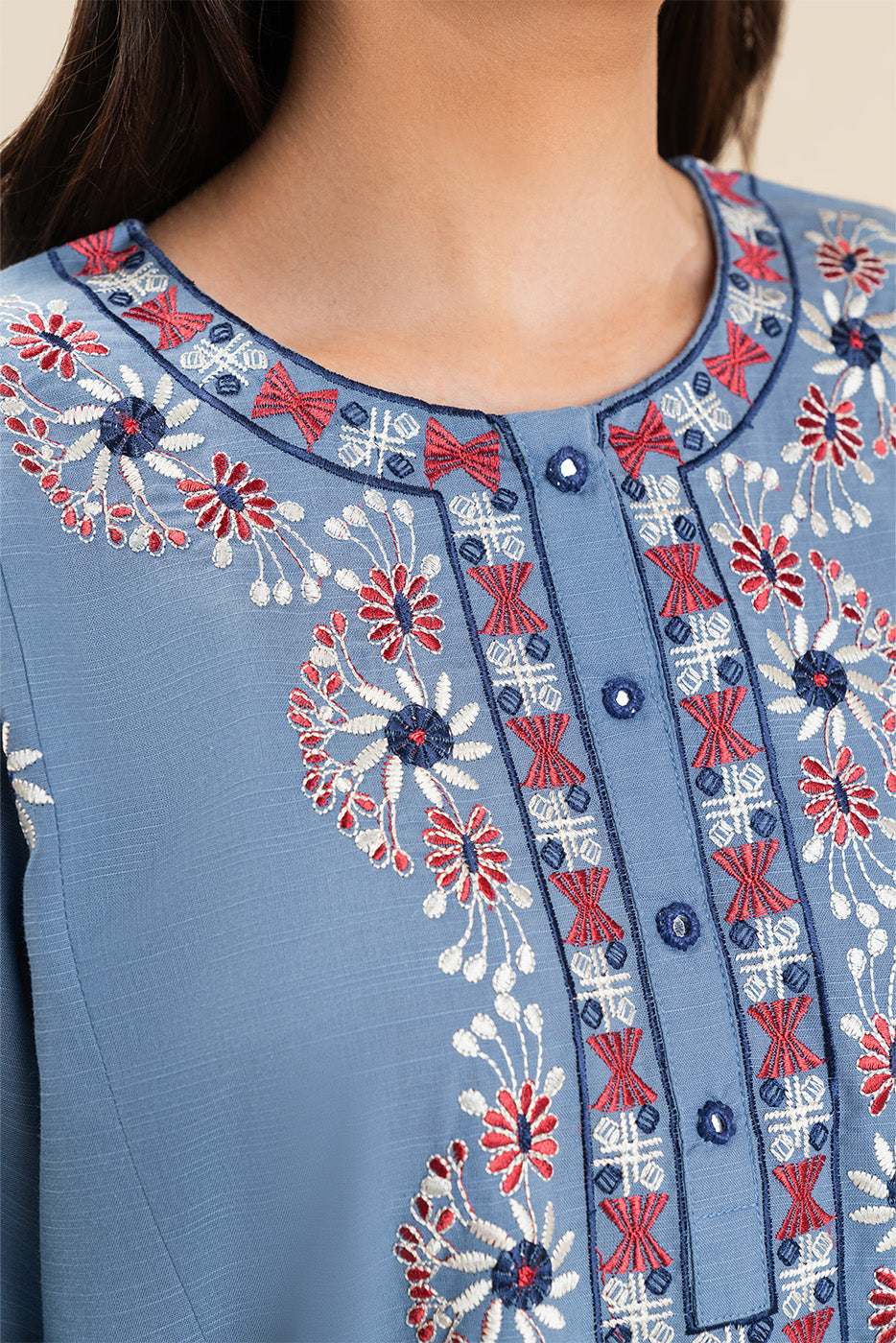2 PIECE EMBROIDERED SLUB SUIT (FLOW)