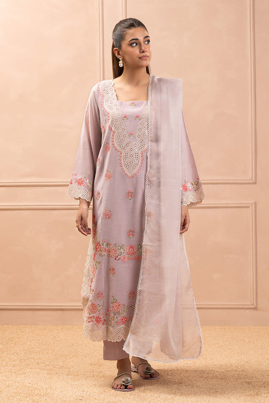 3 PIECE EMBROIDERED GOLD ZARI SUIT (HIGH CASUAL)
