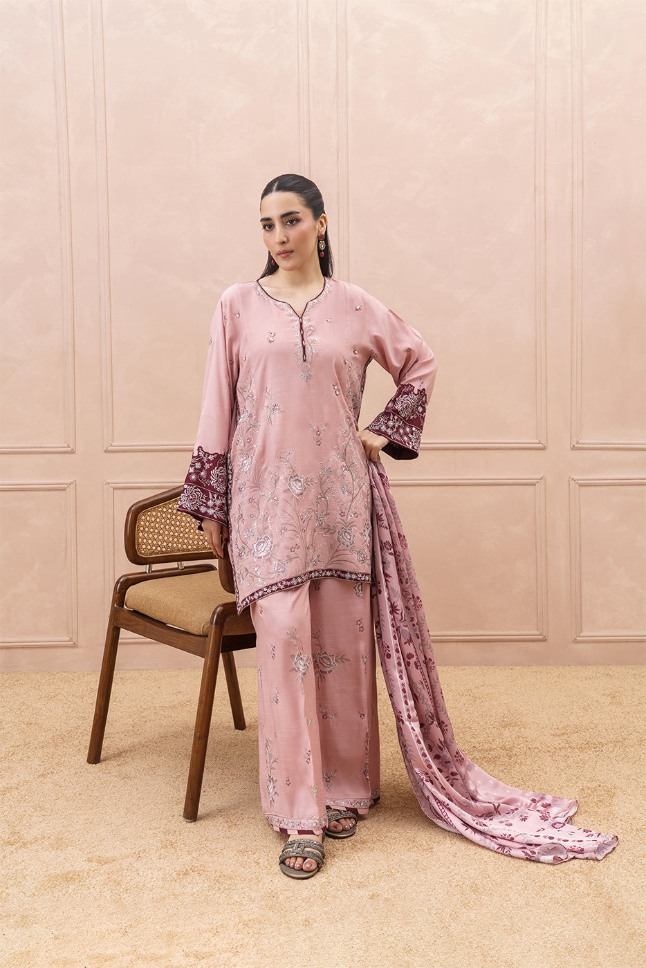 3 PIECE EMBROIDERED RAW SILK SUIT (LUXURY PRET)