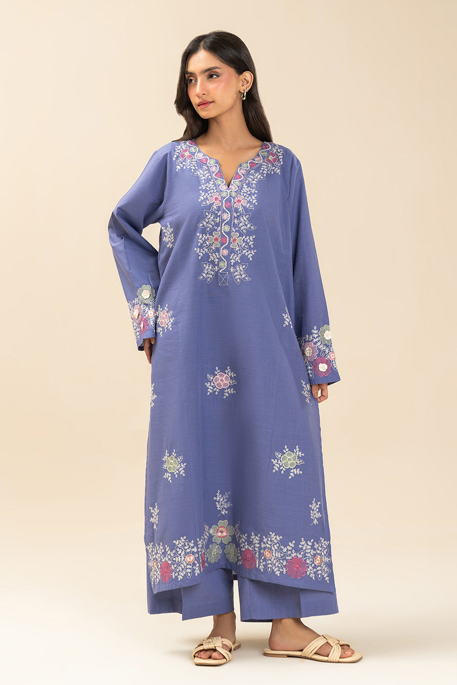 2 PIECE EMBROIDERED TWO WAY SLUB SUIT (PRET)