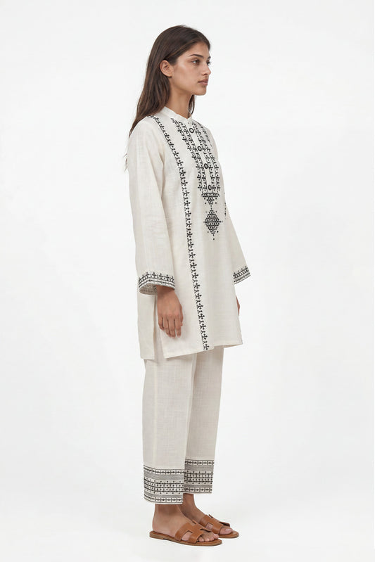 2 PIECE EMBROIDERED TWO WAY SLUB SUIT (PRET)