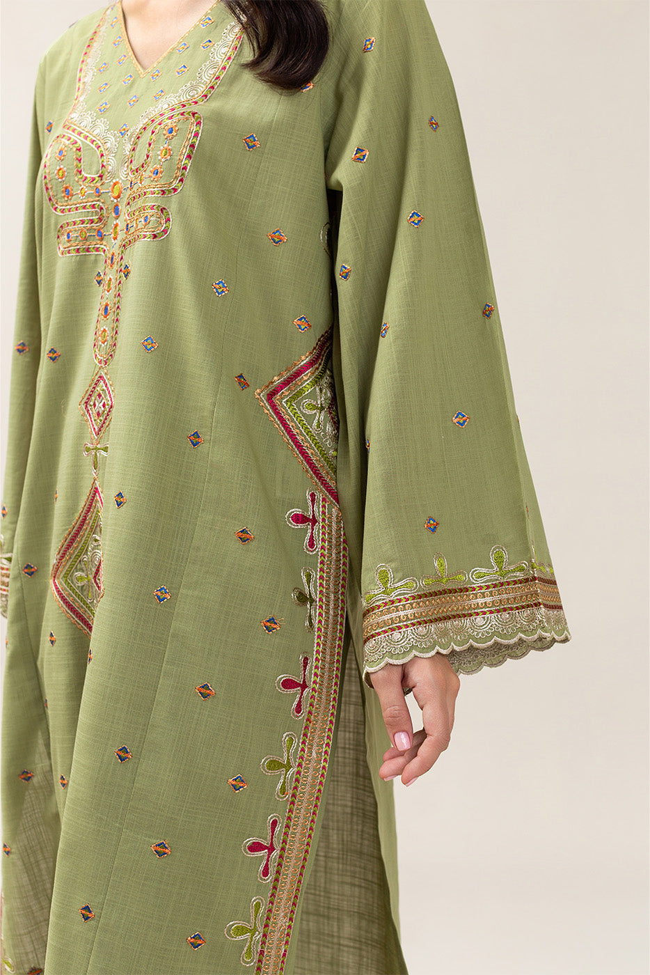 2 PIECE EMBROIDERED TWO WAY SLUB SUIT (PRET)