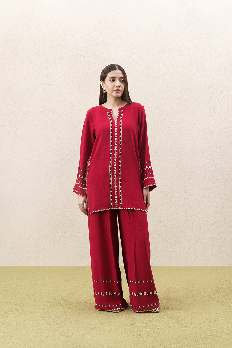 2 PIECE EMBROIDERED POLY CREPE SUIT (FLOW)