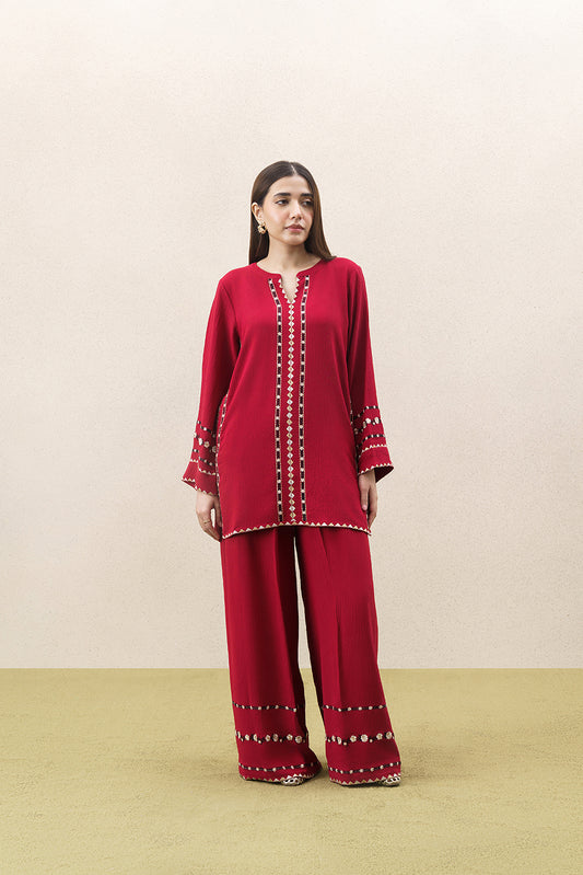 2 PIECE EMBROIDERED POLY CREPE SUIT (FLOW)