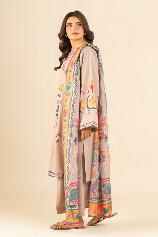 3 PIECE EMBROIDERED SLUB SUIT (PRET)