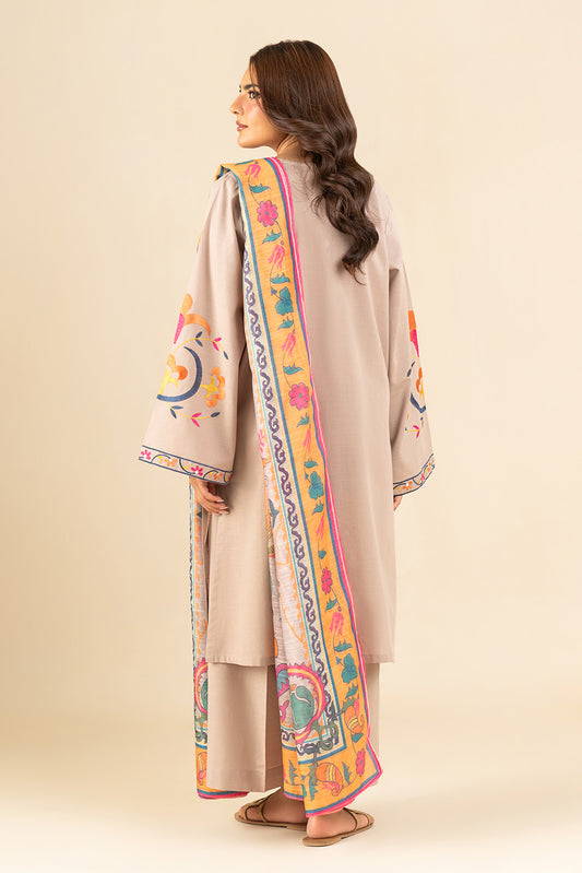 3 PIECE EMBROIDERED SLUB SUIT (PRET)