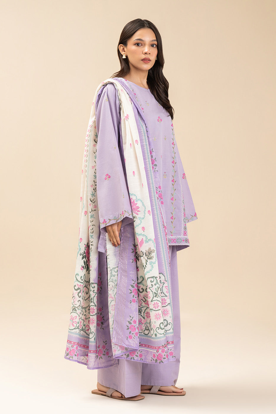 3 PIECE EMBROIDERED SLUB SUIT (PRET)