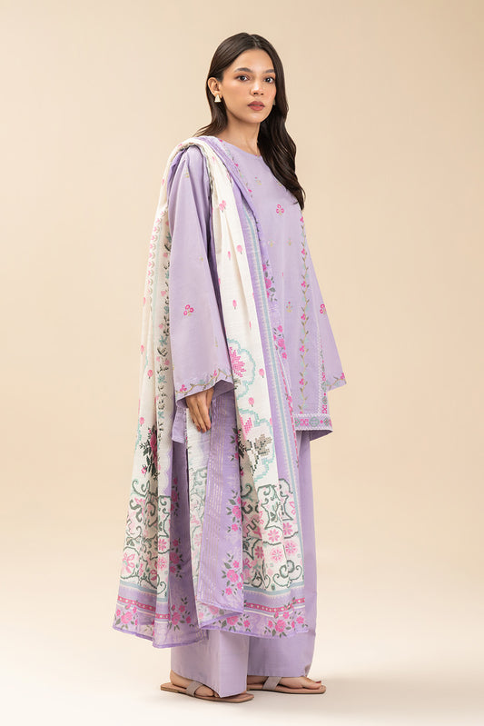 3 PIECE EMBROIDERED SLUB SUIT (PRET)