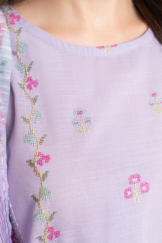 3 PIECE EMBROIDERED SLUB SUIT (PRET)