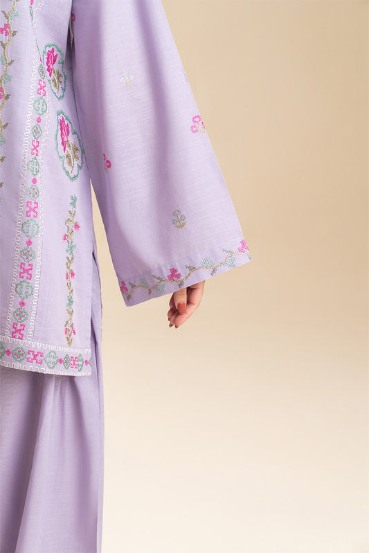 2 PIECE EMBROIDERED SLUB SUIT (PRET)