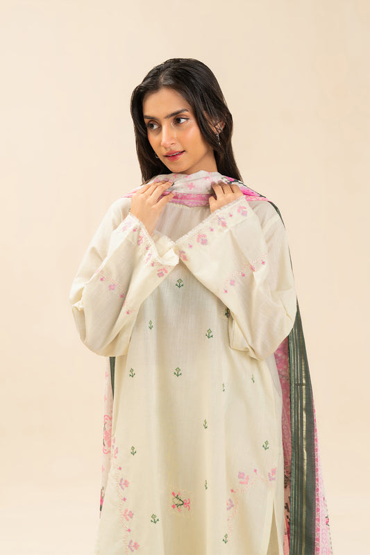 2 PIECE EMBROIDERED SLUB SUIT (PRET)