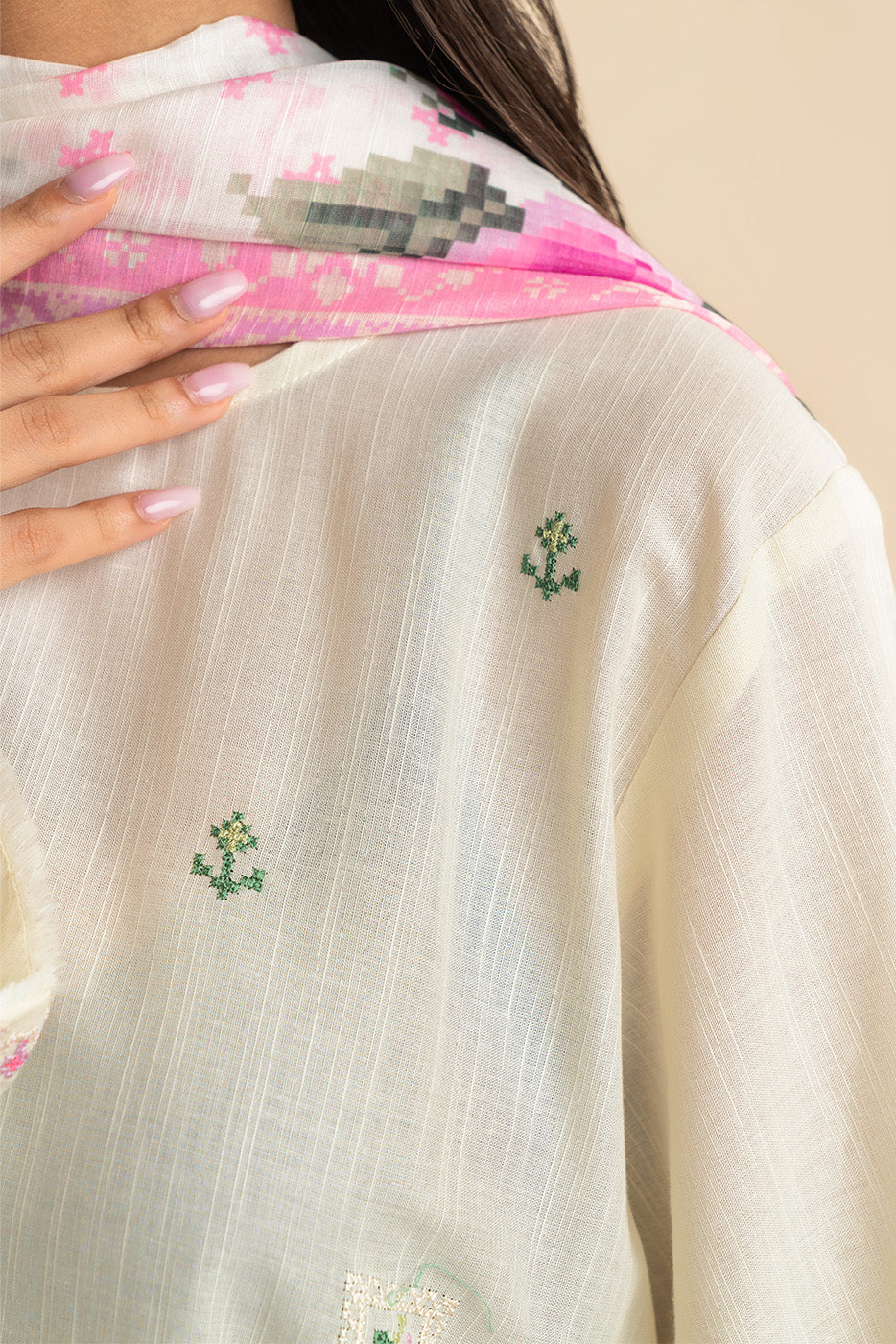 3 PIECE EMBROIDERED SLUB SUIT (PRET)