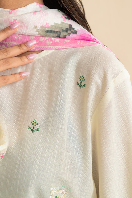 3 PIECE EMBROIDERED SLUB SUIT (PRET)