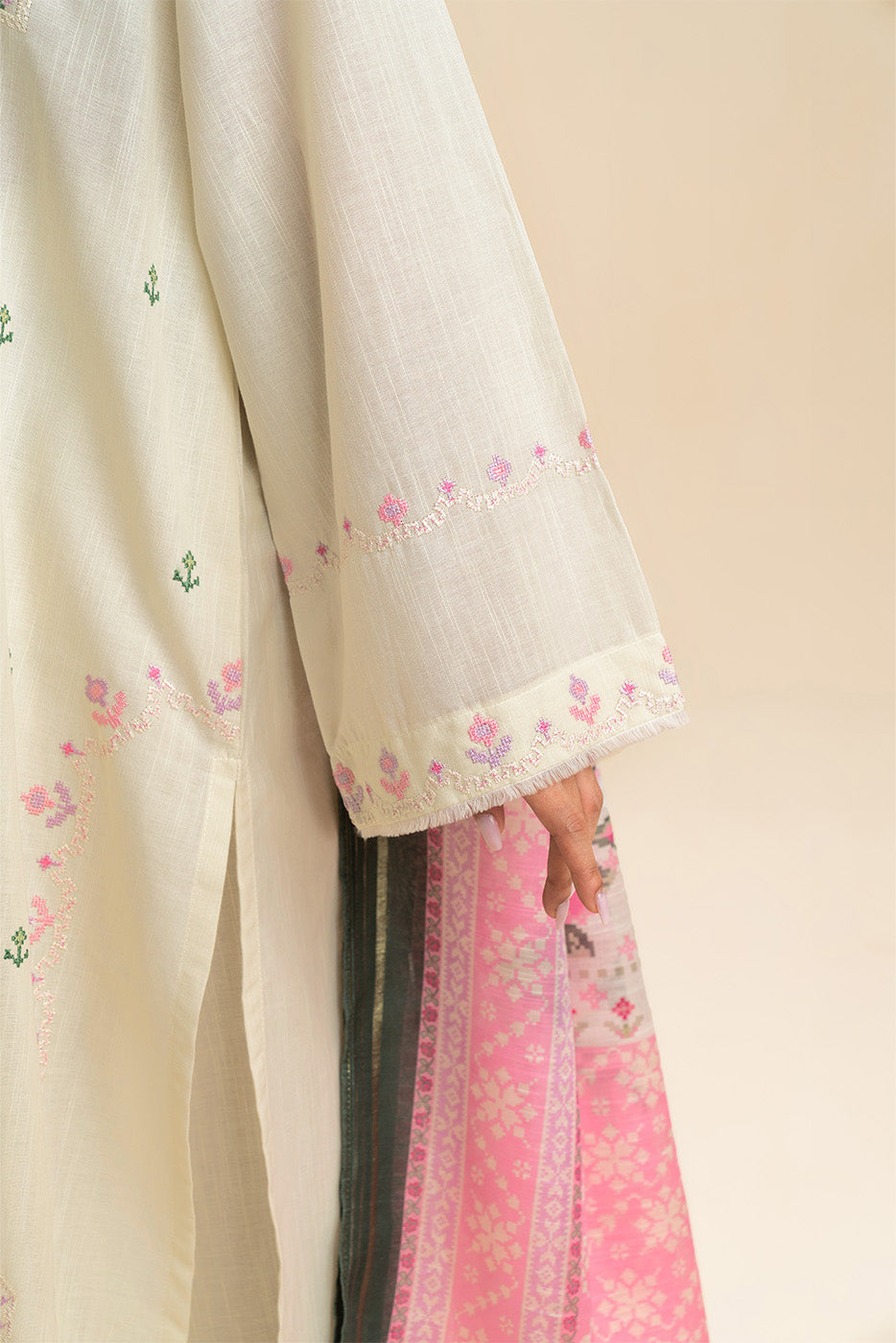 3 PIECE EMBROIDERED SLUB SUIT (PRET)