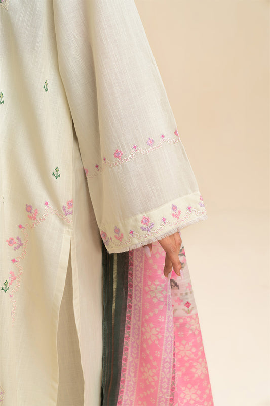 3 PIECE EMBROIDERED SLUB SUIT (PRET)