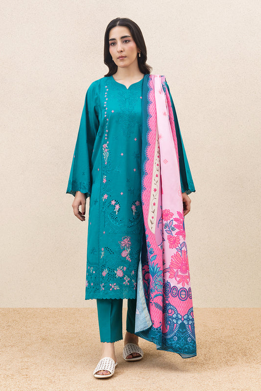 3 PIECE EMBROIDERED SLUB SUIT (PRET)