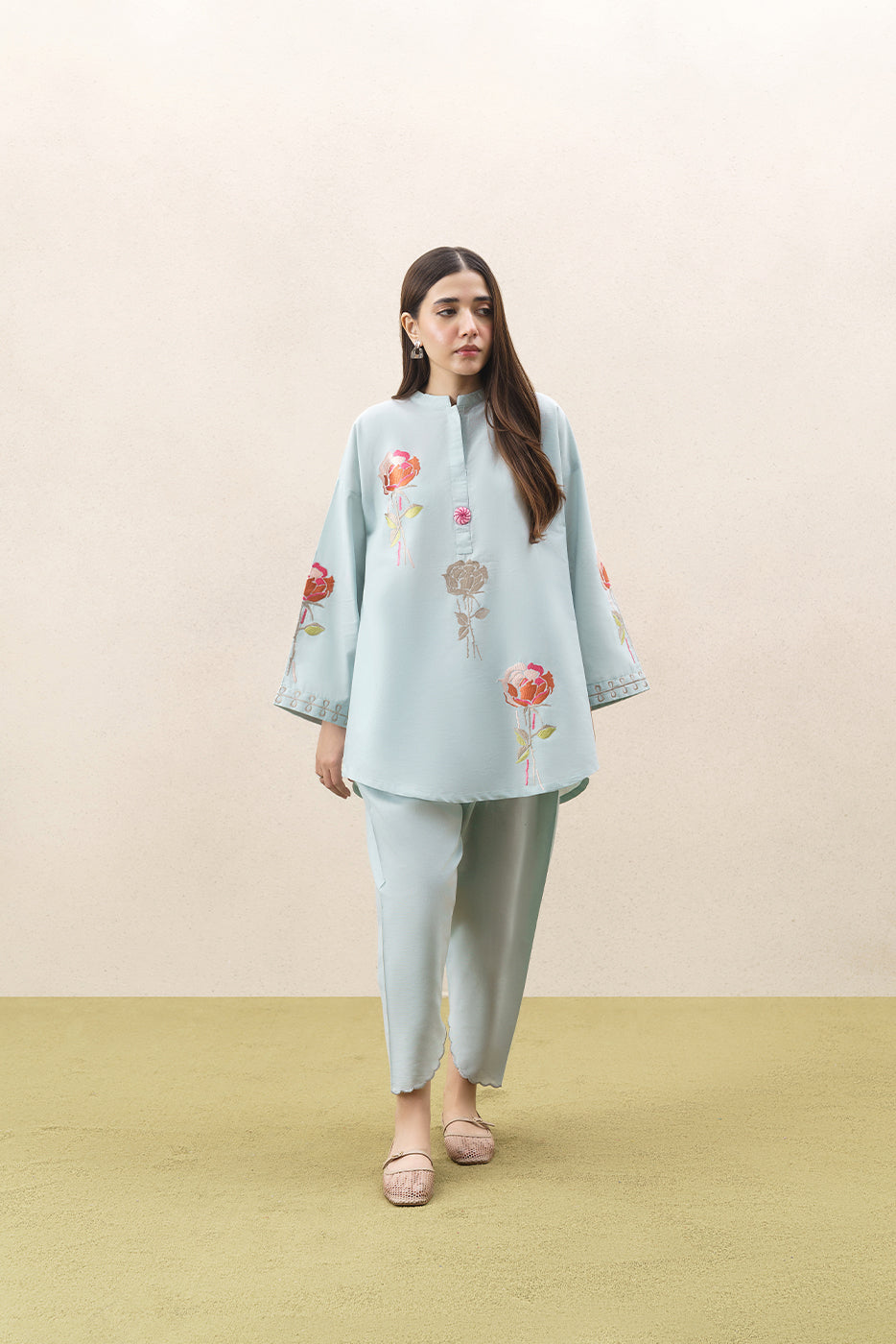 2 PIECE EMBROIDERED FANCY COTTON SUIT (PRET)