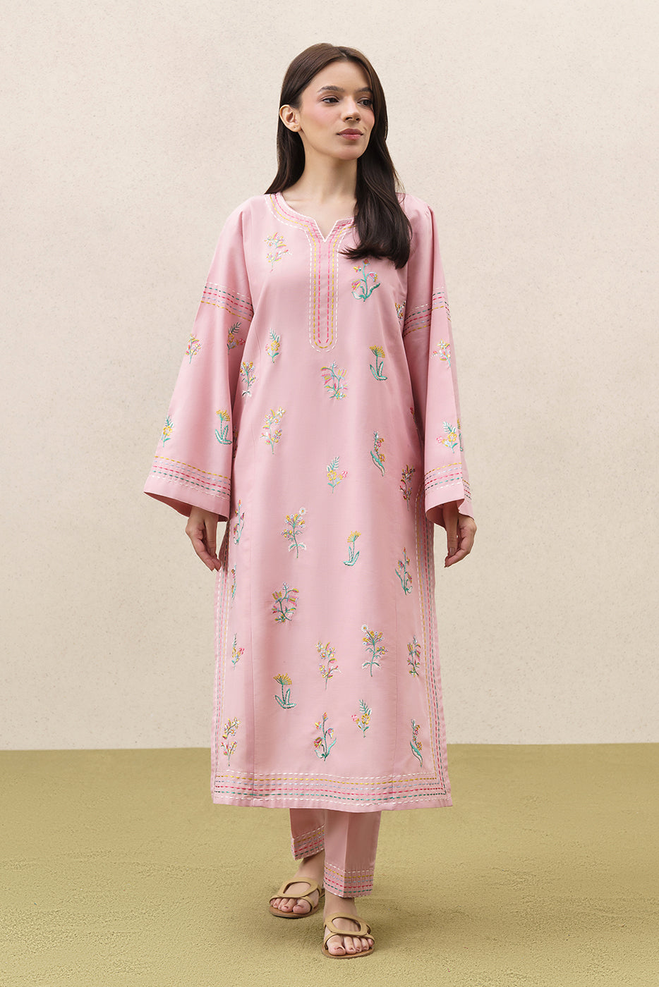 2 PIECE EMBROIDERED FANCY COTTON SUIT (PRET)