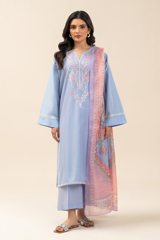 3 PIECE EMBROIDERED TEXTURED LAWN SUIT (PRET)