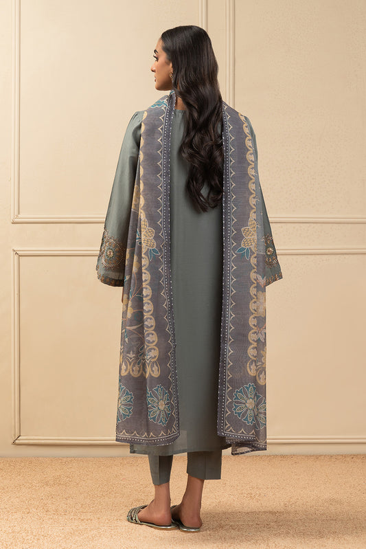 3 PIECE EMBROIDERED TEXTURED LAWN SUIT (PRET)