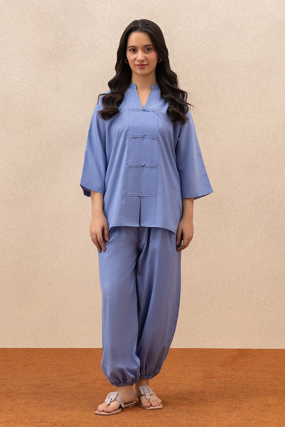 2 PIECE EMBROIDERED TEXTURED DORIA SUIT (PRET)
